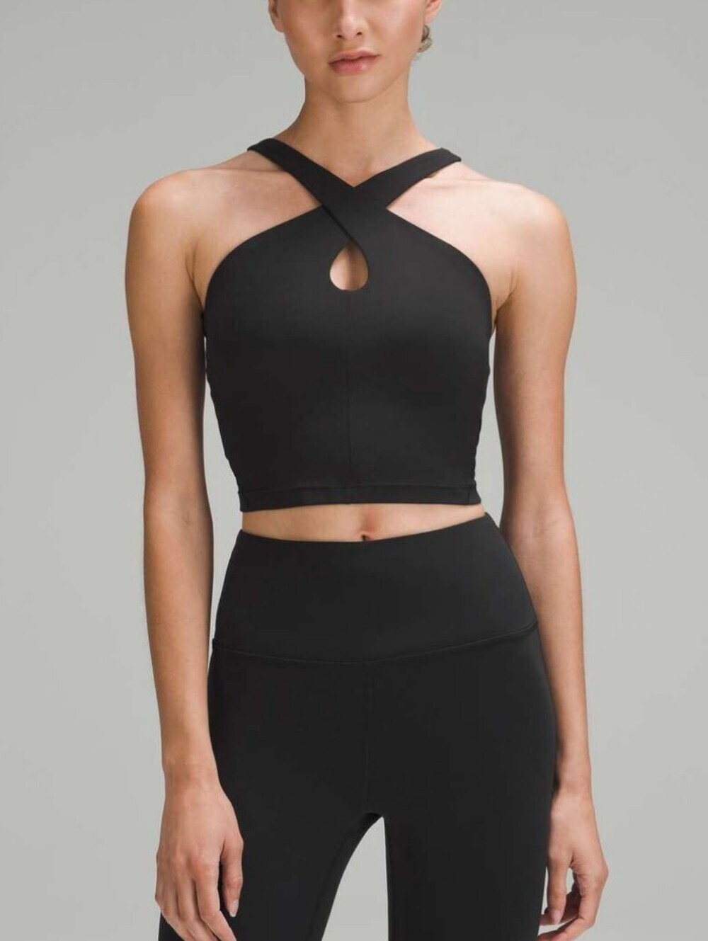 lululemon black crossed-front keyhole cropped tank